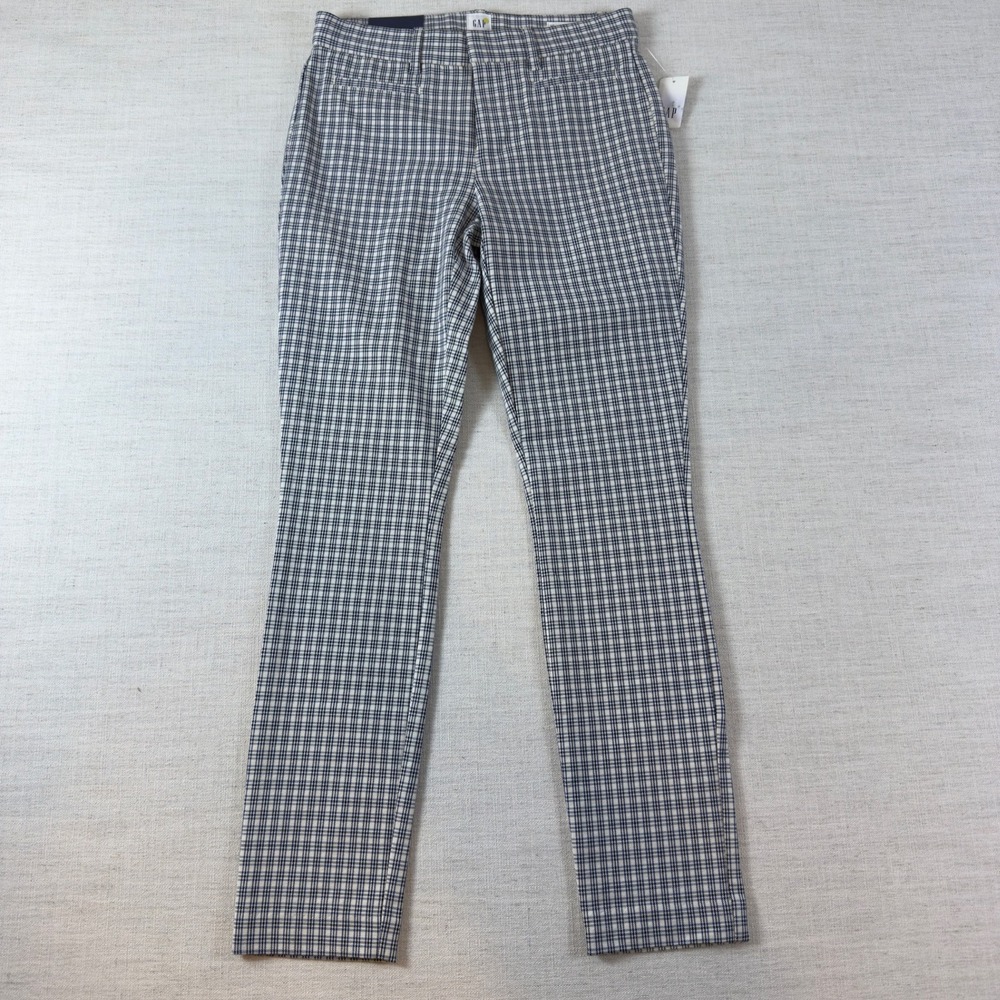Gap Signature Skinny Ankle Pants Womens 00 Blue White Plaid Stretch NWT